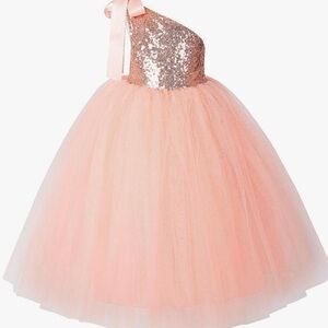 Elegant Pink Sequin One-Shoulder Kids Dress